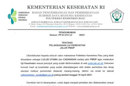 PENGUMUMAN UJI KESEHATAN JALUR PMDP