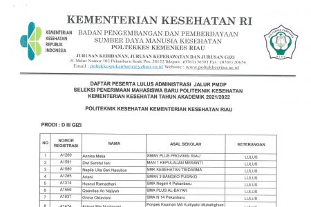 Pengumuman Kelulusan PMDP Jurusan Gizi