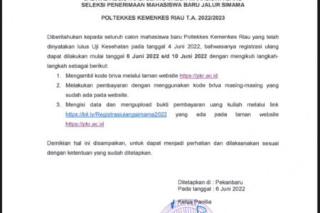 Jadwal registrasi ulang sipenmaru jalur simama