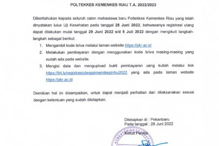 DAFTAR PESERTA LULUS UJIKES JALUR MANDIRI KEPERAWATAN INHU DAN JADWAL REGISTRASI ULANG CALON MAHASISWA BARU