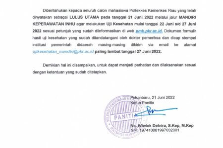 PELAKSANAAN UJI KESEHATAN JALUR MANDIRI KEPERAWATAN INHU