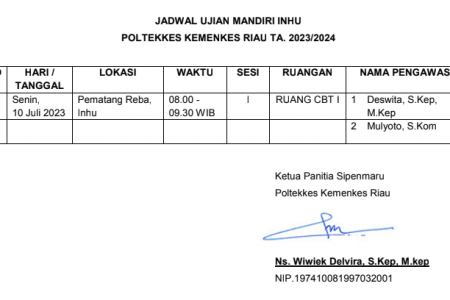 Informasi Ujian Mandiri INHU Poltekkes Riau TA. 2023/2024