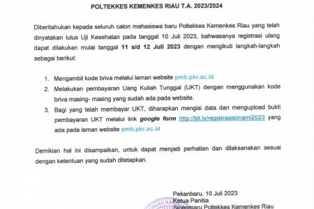 JADWAL REGISTRASI ULANG CALON MAHASISWA BARU JALUR SIMAMI