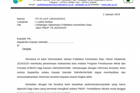 Undangan Sipenmaru Poltekkes Kemenkes Riau Jalur PMDP TA.2024/2025