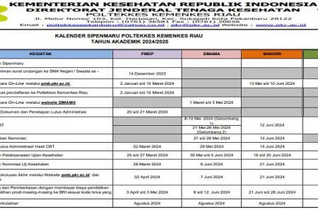KALENDER SIPENMARU POLTEKKES KEMENKES RIAU TAHUN AKADEMIK 2024/2025