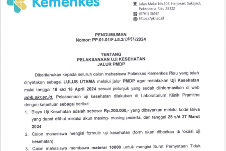Pengumuman Kelulusan dan Pelaksanaan Uji Kesehatan Jalur PMDP