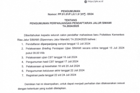 Pengumuman Perpanjangan Pendaftaran Jalur SIMAMI TA.2024/2025