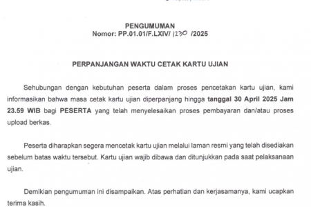 Pengumuman Perpanjangan Cetak Kartu Ujian